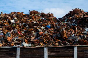 Heap of scrap metal stored for recycling