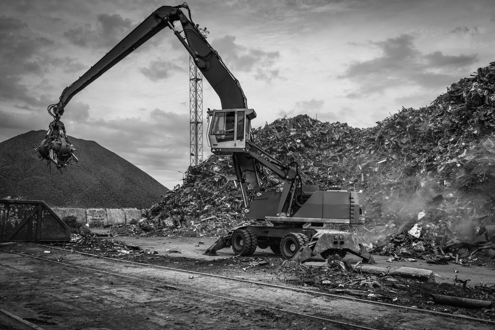 Scrap metal transshipment at the port terminal.
